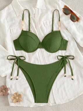 2 Pc Bathing Suit New Green Shell 2 Pc Bikini M Medium